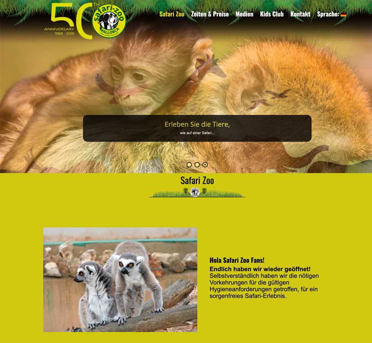 screenshot von der Internetseite des Safari Zoo auf Mallorca